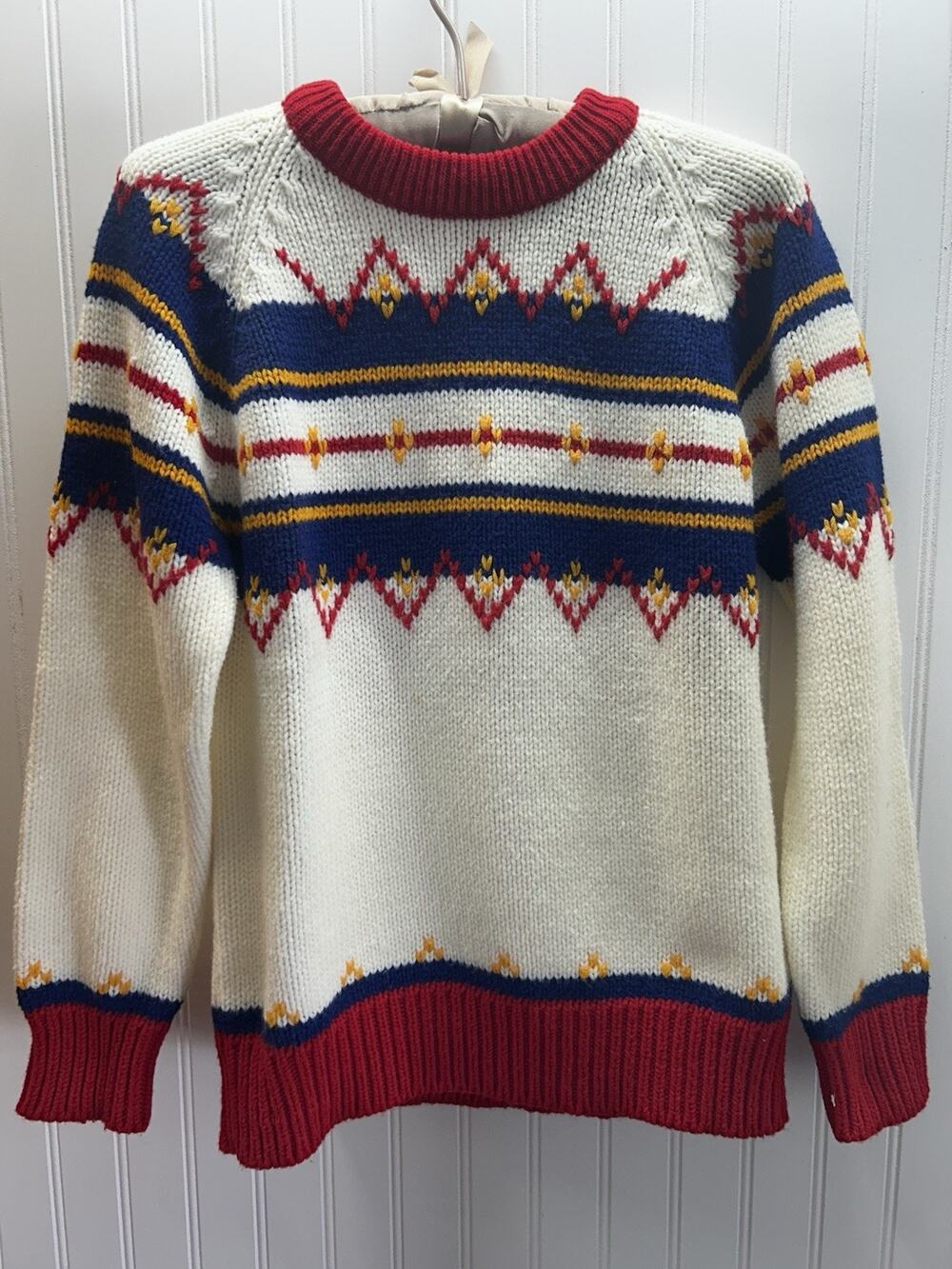Men’s M Wool Knit Fair Isle Crewneck Pullover Sweater Long Sleeve